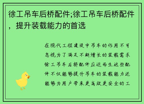 徐工吊车后桥配件;徐工吊车后桥配件，提升装载能力的首选